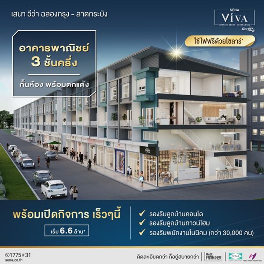 อาคารพาณิชย์ 3ชั้นครั่ง ติดถนนใหญ่ พร้อมติดตั้งโซล่าเซลล์ ใช้ไฟฟรี 25 ปี